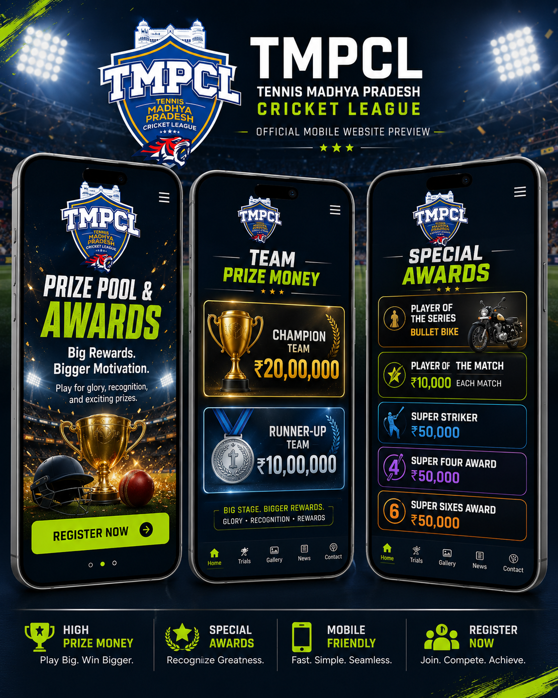 TMPCL prize pool mobile website preview